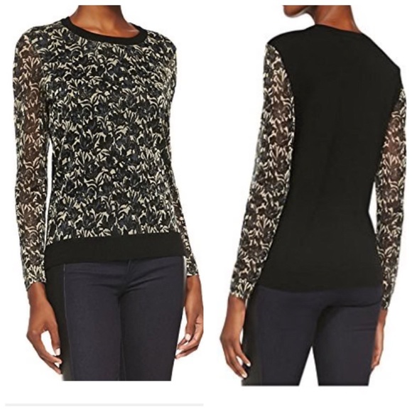NWT Tory Burch black gold HONOUR METALLIC-PRINT JACQUARD & KNIT SWEATER XL - Picture 1 of 12